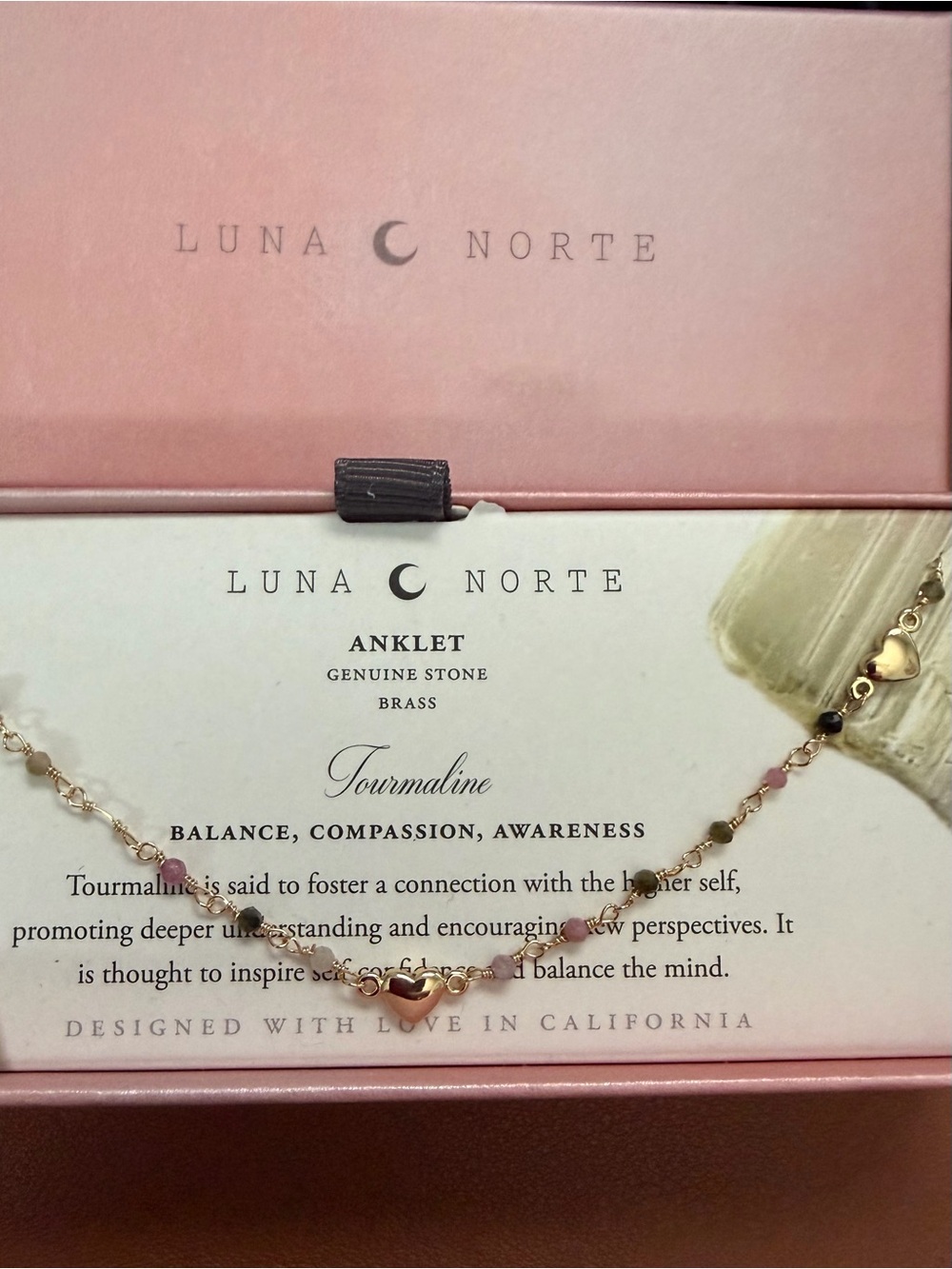Pink Tourmaline Heart Anklet - Goldtone